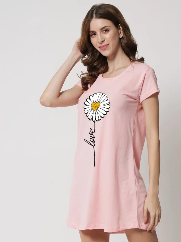 Image of Fflirtygo Women's Cotton Nighty | Printed Knee Length Night Gown |Relaxed Fit Nightwear |Short Nightdress| Long T-Shirt | Sleepwear & Casual Wear Nighty (Pack of 2)