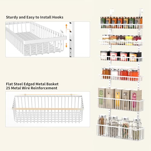 Moforoco 6-Tier Over The Door Pantry Organizer, Pantry Organization and Storage, Black Hanging Basket Wall Spice Rack Seasoning Shelves, Home & Kitchen Laundry Room Bathroom Essentials accessories - Image 3