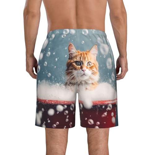 Men's Swim Trunks Cat in Snow Bathtub Quick Dry Board Shorts Mens Bathing Suit Beach Swimwear with Pockets3