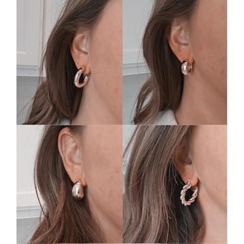 6 Pairs Gold Hoop Earrings for Women, 14K Gold Plated Huggie Hoop Earrings Set Hypoallergenic Lightweight Chunky Open Hoops Jewelry for Gift3