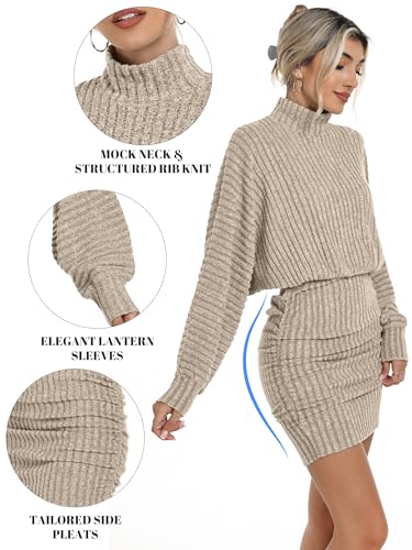 Motarto Women's Bodycon Sweater Dress Long Sleeve Turtleneck Lantern Sleeve Knit Mini Dress Fall Winter Party Casual2