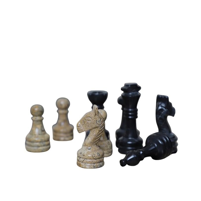 Marble Chess Pieces Set Hand-Carved Stone Figures for Adults Chess Pieces competible for 10 inch 12 inch 15 inch Board (Black and Coral)