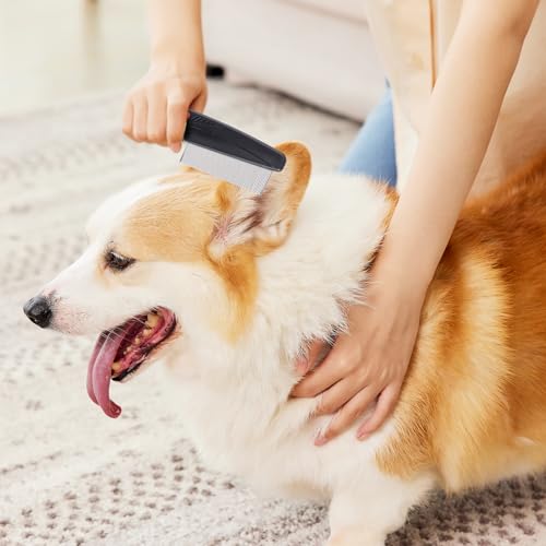 nuoshen Flohkamm zum Entfernen Flöhe, Haustierkamm Profi Flohkamm Rostfreier Stahl Läusekamm Staubkamm für Katzen und Hunde