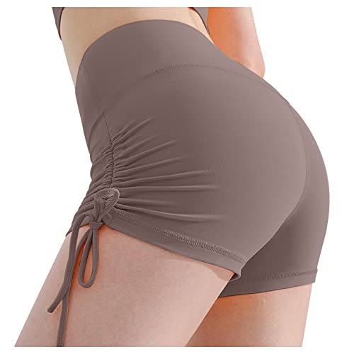 XUNRYAN Women Yoga Shorts Butt Lifting High Waist Smocked Lightweight Quick Dry Athletic Workout Running Shorts Beach Bottom Purple