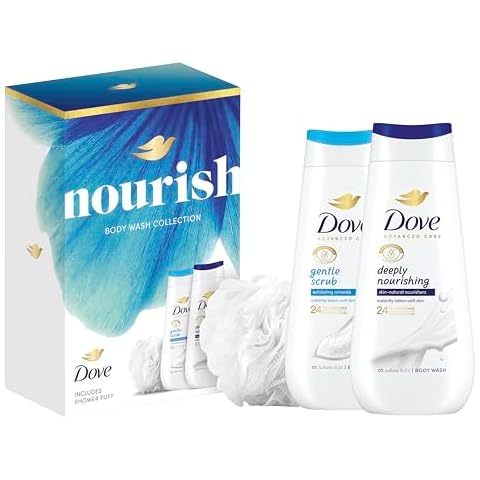 Dove Nourish Duo Gift Set with Body Washes and Puff Cover
