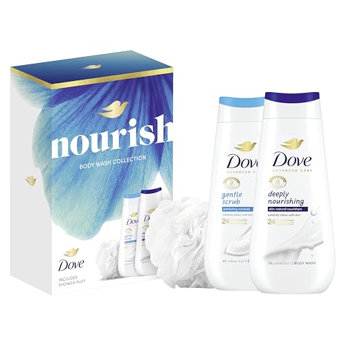 Dove Gift Set Nourish Duo with two body washes and a Shower Puff perfect gifts for her 2 piece