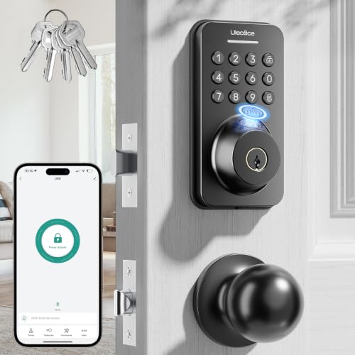 Image of Ulecoce Fingerprint Keypad Deadbolt with Knob Set, Keyless Entry Door Lock with App Control, Door Locks for Front Door, Auto Lock&One-Touch Lock, 100+ User Codes&5 Keys, Easy Installation, Matte Black