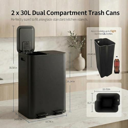 Caneca de basura GAOMON 60L doble compartimento negra miniatura 6