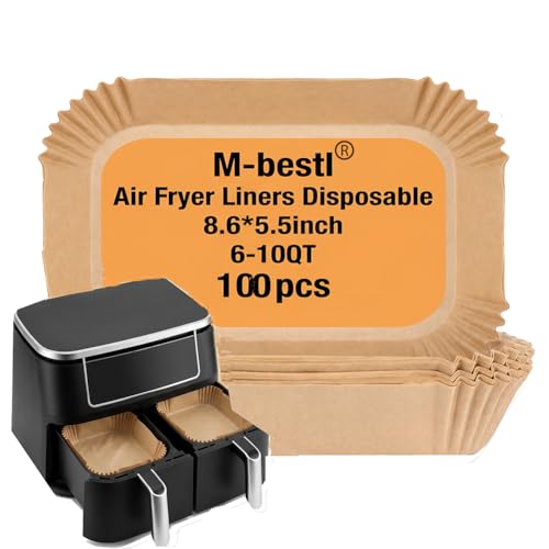 100 Pcs Air Fryer Parchment Paper Liners,8.6X5.5 In Rectangle Air Fryer Liners Disposable for Dual Basket 6-10 QT, DZ201-DZ401-DZ071 Air Fryer Frying,Baking,Roast