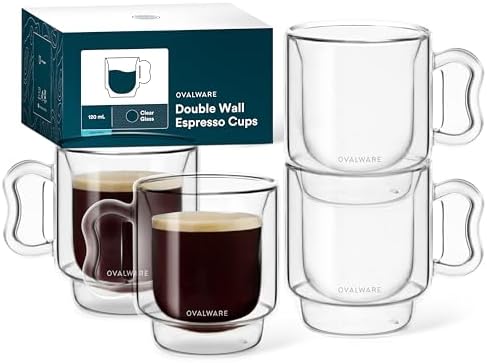 ovalware Espresso Coffee Cups 4oz/120ml | Set of 4, Butterfly Handle