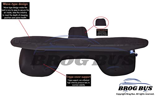 Image of Brogbus RAF Car Travel Vehicle Inflatable Cushion Mattress with Two Air Pillows, Car Air Pump and Repair Tikki for Car Travel (Black, 53.5 X 32.2 X 16.5 Inch) - Abs Plastic, King (U.K. Standard)