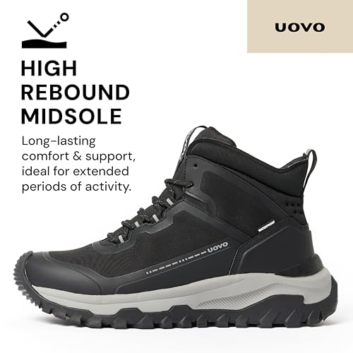 UOVO Men's Waterproof Hiking Boots – All-Season Non-Slip Outdoor Work & Trail Footwear3