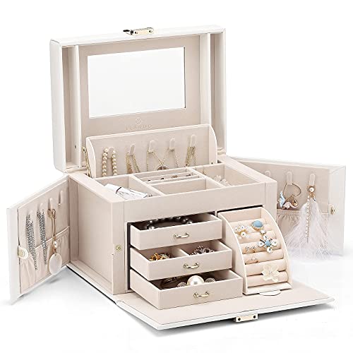 Vlando Caja Joyero, Organizador de Belleza para Pendientes, Anillos, Collares, Pulseras, Relojes, Regalos para el día de la Madre (Blanco) Cover