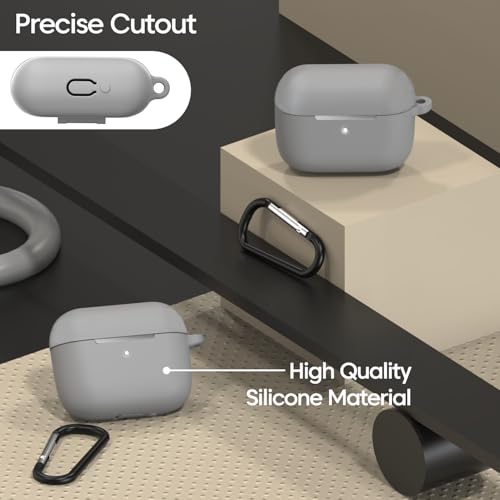 Image of Sounce Soft Silicone Case Cover Compatible with Boat Airdopes 111v2 -Scratch-Resistant Shockproof Protective Skin with Keychain Clip (Grey)