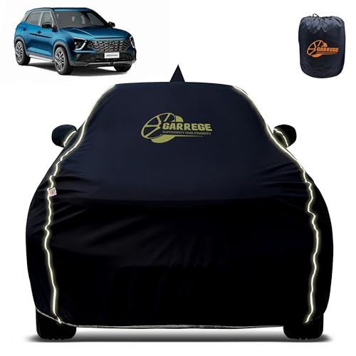 Image of Reflector Waterproof Car Cover for Hyundai Creta N Line with Mirror & Antenna Pocket | All Weather Protection | Washable Fabric | Black Color