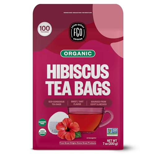 FGO Organic Hibiscus Tea, 100 Count, Eco-Conscious Tea Bags, Caffeine Free, Packaging May Vary (Pack...