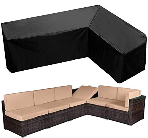 Patio Rattan Corner Sofa Covers Waterproof 420D Fabric L Shaped Garden Furniture Sectional Couch Protector Cover for Outdoor Indoor Veranda with Handle (Left Side Long ( 270x200cm/ 105x78in))