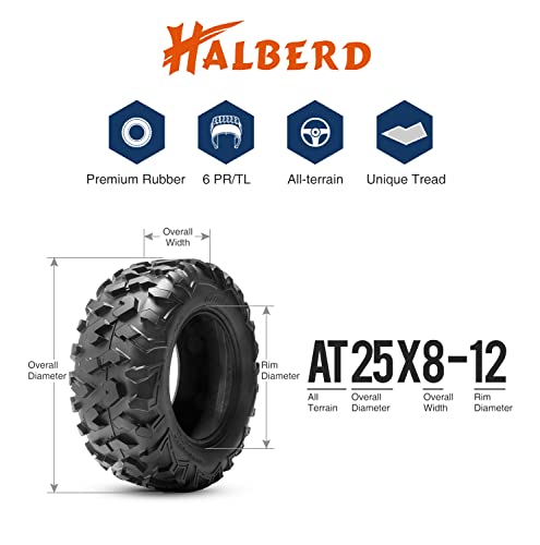 Halberd Atv Tires, 25X8-12 & 25X11-10 Atv Tires, 6Pr 25X8X12 25X11X10 All Terrain Atv Utv Off-Road Tires(Set Of 4, Tubeless) #TOP3
