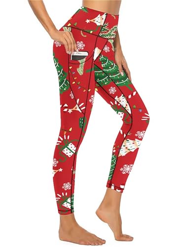 QIVICIMA Womens High Waist Workout Leggings Halloween Christmas Gym Plaid Printed Tummy Control Yoga Pants with Pockets