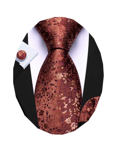 Image of Barry.Wang Flower Ties for Men Handkerchief Cufflinks Set Wedding Necktie Set Party