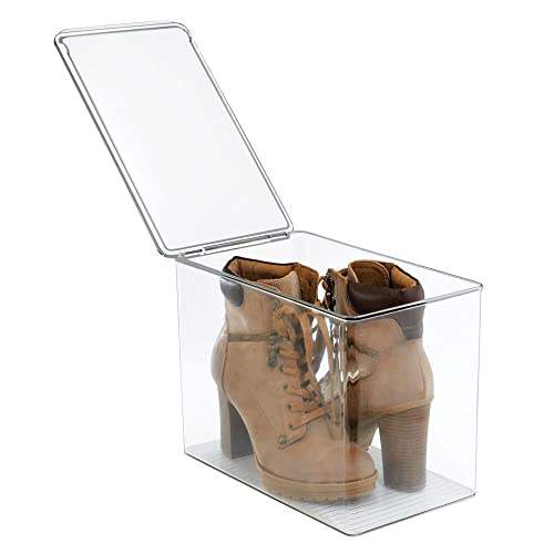 Mdesign Tall Plastic Stackable Closet Storage Organizer Container Bin Box With Hinge Lid For Organizing Shoes, Sneakers, Booties, Pumps, Sandals, Wedges, Flats, Heels - Ligne Collection, Clear #TOP5