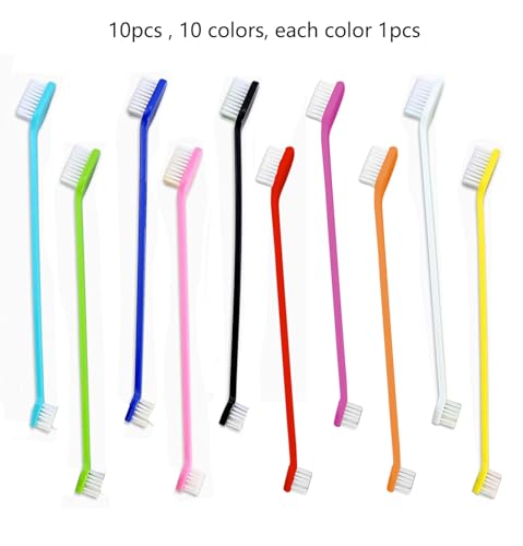Image of YYaaloa 10pcs Double-Headed Toothbrush Dog Toothbrush Kit Set with Long Handle Soft Grooming for Cat Puppy Kitten Teeth Cleaning Dental Oral Cleaning (10 Colors, 10pcs)