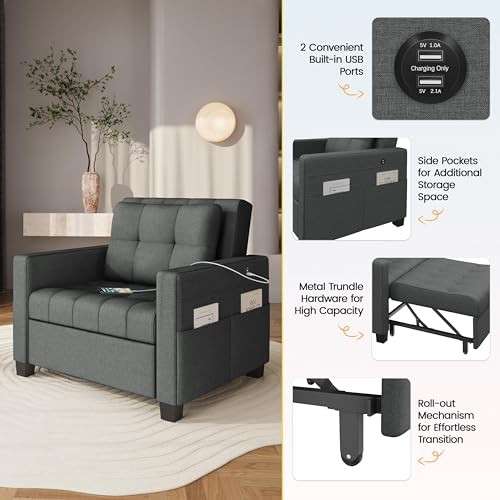 Sillón Convertible Plegable Gris Oscuro miniatura 4