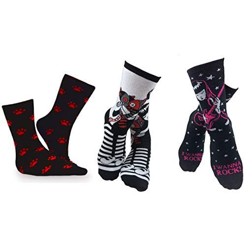 DooleUs Girl's Emily the Strange Fun Colorful Patterns Fashion Crew Socks - 6 Pairs4