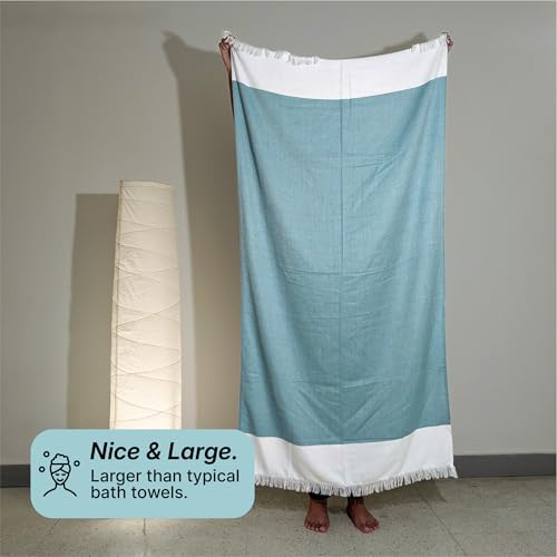 Image of IndiHaus 100% Pure Bamboo XXL Bath Towel - 3X More Absorbant | Extra Large Size | Ultra Soft & Quick Dry | Anti-Bacterial & Skin Friendly | Towel for Bath, Gym & Beach, 160 x 80 cm, (Ocean Teal)