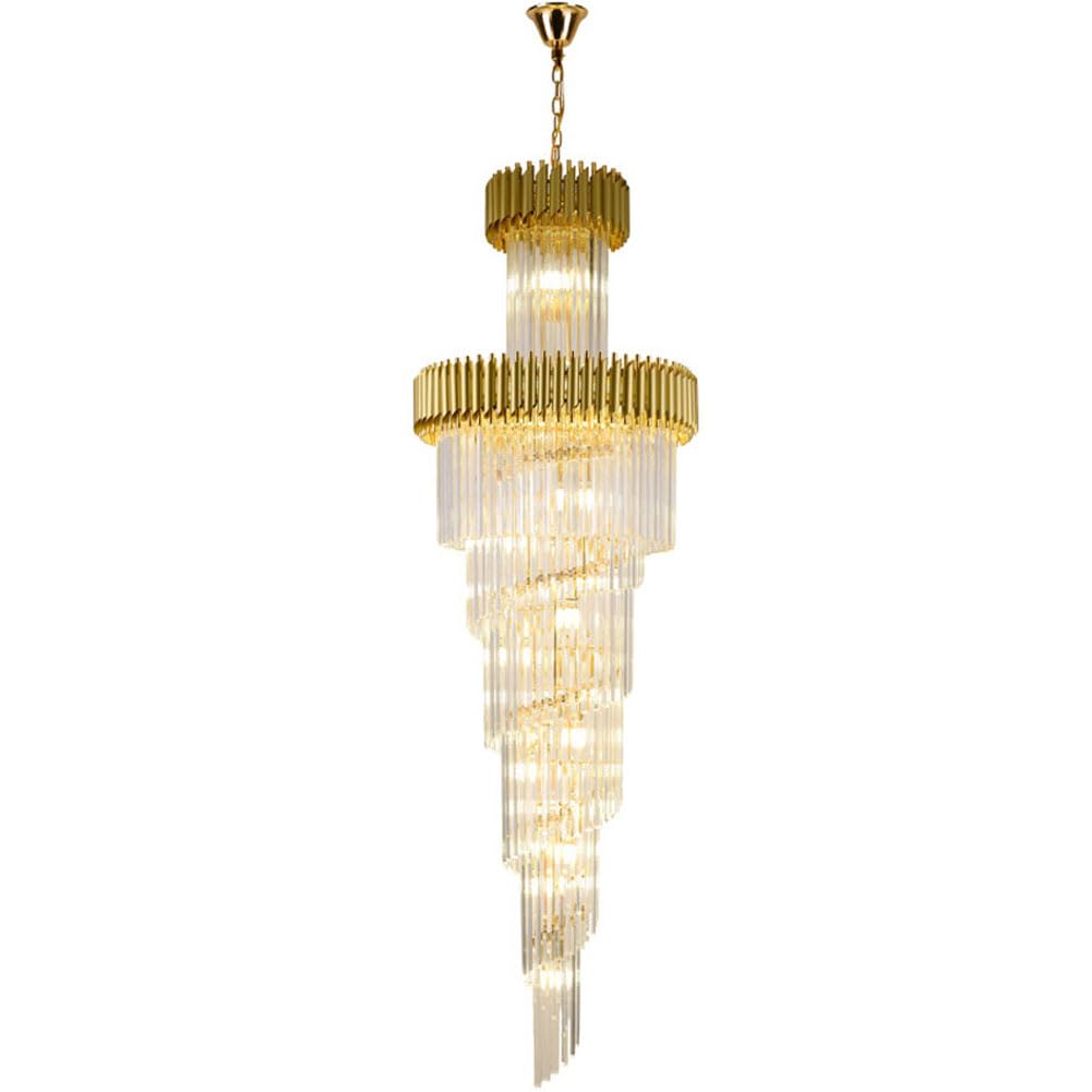 SYAXVOM Luxurious Modern Crystal Chandelier for High Ceilings Adjustable Staircase Pendant Light E12 Bulb Gold Finish 51/59/67" Villa & Spiral Staircases (D19.7 * 67")