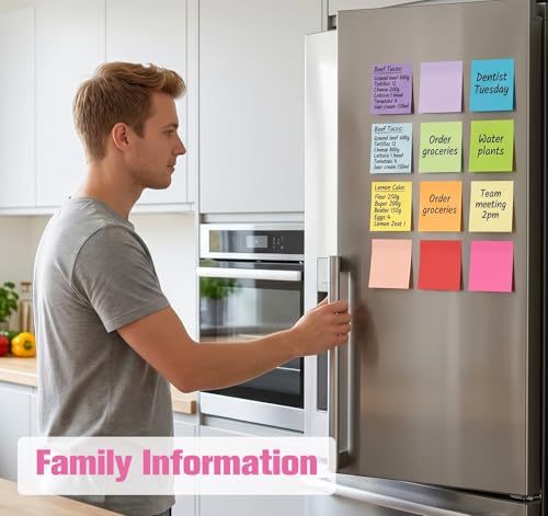 Image of Agoer Sticky Notes - Pack of 12 Coloured, 50 x 38 mm, 1200 Sheets, 12 Colours, Office, Home, School
