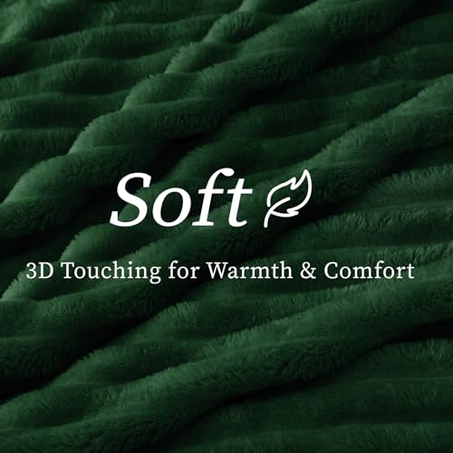 Image of BEDELITE Ribbed Fleece Throw Blanket for Couch, Forest Green, 50 inchx70 inch