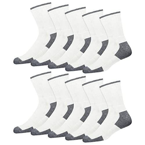 SOXCO 10 Paires de Chaussettes de Sport en Coton pour Homme – Chaussettes Hautes de Travail (EU 43 46, Blanc)