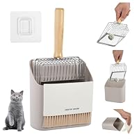 Katzenklo Set mit Metall-Katzenklo Schaufel, Aufbewahrungshalter und Reinigungsbesen - 3-teiliges Edelstahl Set mit Siebfunktion, Ergonomischem Griff und Staubschaufel für Katzenstreu Reinigung