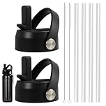 58mm Wide Mouth Straw Lid Water Bottle Lid Replacement with Carry Handle, Flip Top Drinking Cap Including Straws and Cleaning Brushes, Leak Resistant Accessory for Wide Mouth Reusable Bottles
