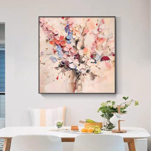 Tableau décoration murale fleur rose beige 60x90cm sans cadre