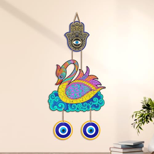 Image of Artvibes Colorful Swan Evil Eye Wall Hanging for Home Entrance & Main Door | Decorative Nazar Battu Decor for Living Room Bedroom Office Hallway | MDF Wall Accent (WH 85127N)