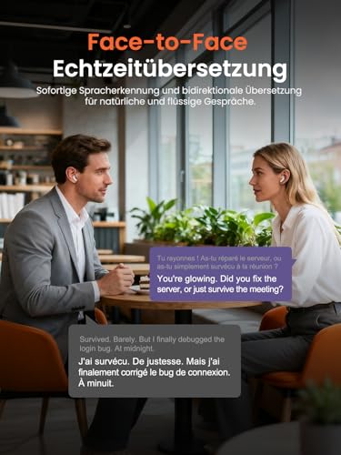 Relxhome NE20 Übersetzer Kopfhörer, 3-in-1 Übersetzungskopfhörer 165 Sprachen mit App, 7 Übersetzungsmodi Echtzeit Übersetzer Ohrhörer, Bluetooth 6.0 Übersetzer Kopfhörer für Lernen, Business, Weiß