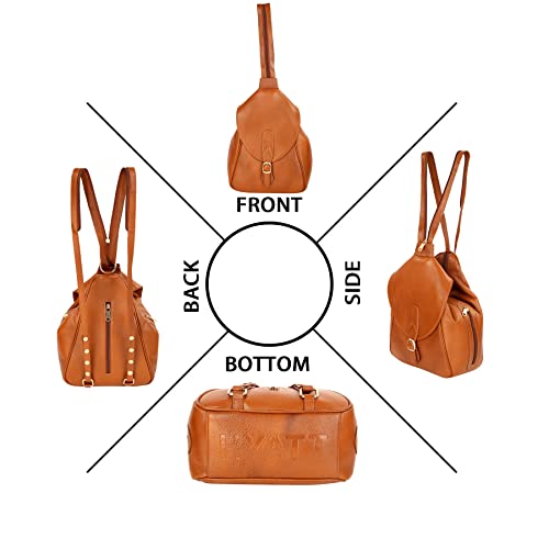 Image of RICHSIGN LEATHER ACCESSORIES 2 In1 Full Grain Natural Leather Backpack & Shoulder Handbags For Women Office (Dimension-L-9 X H-12 X W- 5 Inch) Weight- 0.6 KG / 600 GR.