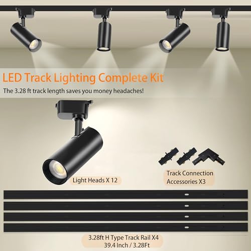 Bravsekai BS02 Track Lighting 12 Heads 3000K Warm White,Dimmable From 20%-100%, 30W Extra Bright Plug In Led Track Lighting Complete Kits thumb #6