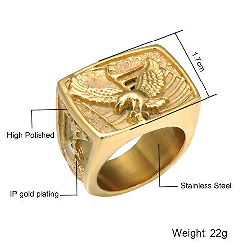 USUASI Anel masculino quadrado de ouro com águia cheia de anéis dourados joia, Metal