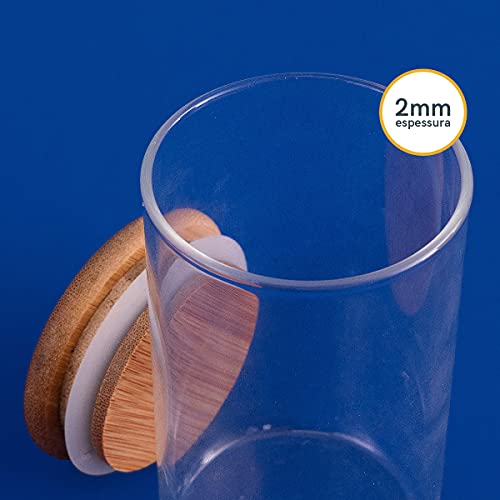 Pote Hermético de Vidro com Tampa de Bambu Flat 300ml - Oikos