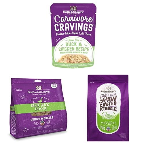 Stella &amp; Chewy's Cat Food Duck Superpack - Wet Pouches + Freeze-Dried Dinner + Dry Food Bundle