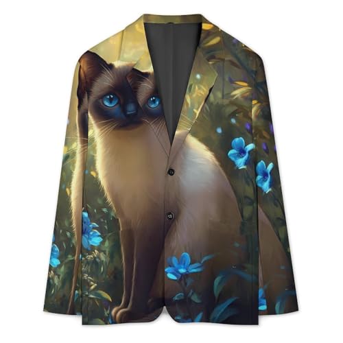 Siamese Cat Mens Suit Jacket Lapel Blazers V Neck Button Business Coat Tuxedo for Wedding Party3