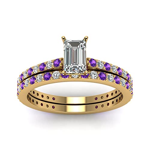 Image of 55Carat Choose Your Gemstone Emerald Shape 14k Yellow Gold Plated Wedding Ring Classic Delicate Diamond CZ Everyday Wedding Jewelry Handmade Ring Minimal Surprise Gifts for Ladies : US 4 to 12