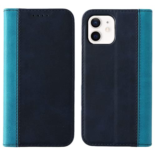 NanHou iPhone 12 / iPhone 12 Pro Wallet Case PU Leather Case Card Holder Shockproof Flip Cover - Green/Blue