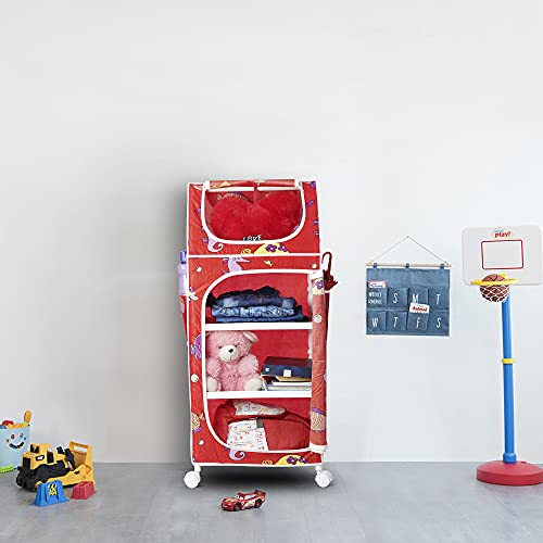 Image of Little One's 4 Plastic Shelves Baby Wardrobe /Toy Organizer | Aquatic Red | Tb4 /Fr, 109 Cm, 46 Cm, 31 Cm