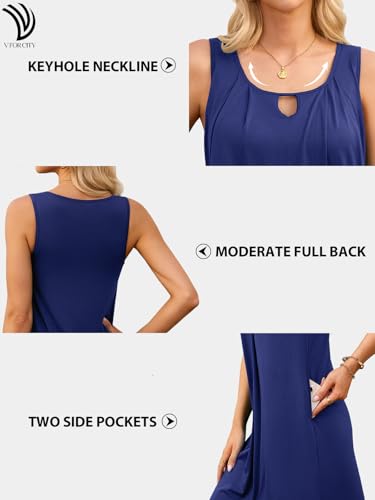 Image of V FOR CITY Women's Summer Dress with Built-in Bra Pockets Sleeveless Pleated Sundress Loose Work Casual Tank Dresses