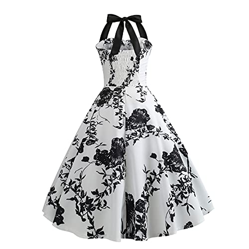Image of 50s Dresses for Women Vintage 1950s Halter Retro Cocktail Dress 50s Polka Dot Pinup Rockabilly Audrey Hepburn Tea Party Dress