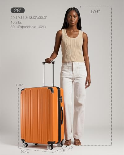 Image of Coolife Luggage, Suitcase with Durable and Lightweight, Large Checked Luggage with PC+ABS Hardshell Expandable, Dual Spinner Wheels, TSA Lock, and YKK Zipper(orange new, L(28in))